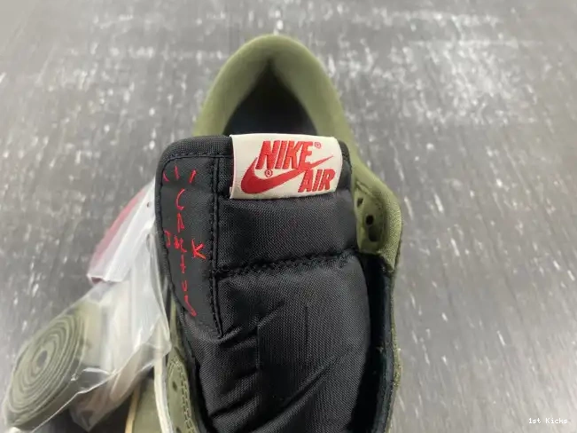 1st Kicks Shoes 'BLACK LOW JORDAN SCOTT OG 1 X SP AIR DM7866-002 TRAVIS OLIVE' 0622